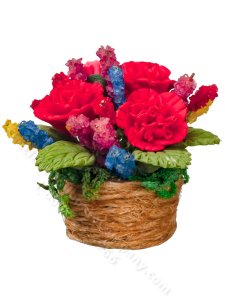 (image for) Miniature Red Carnations in a Basket for Dollhouses