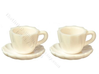 (image for) Miniature Set of 2 Victorian Teacups & Saucers for Dollhouses
