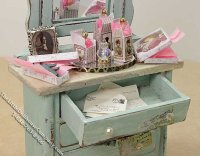 (image for) Miniature Decorated Green Dresser w/mirror for Dollhouses