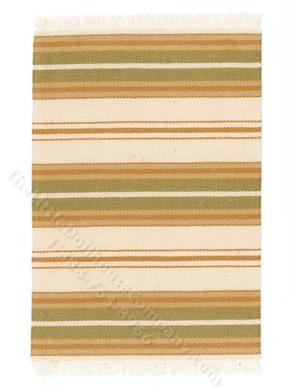 (image for) Miniature Cream and Green Striped Rug for Dollhouses