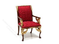 (image for) Miniature Walnut and Red Empire Armchair for Dollhouses