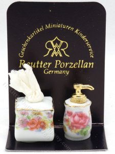 (image for) Miniature Dresdner Rose Pattern Tissue and Soap Dispenser Set