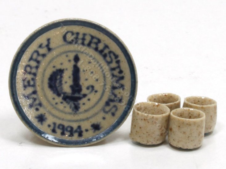 (image for) Miniature Stoneware Christmas Plate and 4 Cups Jane Graber