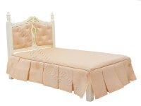 (image for) Vintage Miniature White & Pink Floral Bespaq Bed for Dollhouses