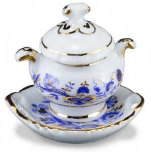 (image for) Miniature Blue Onion - Soup Tureen & Platter For Dollhouses