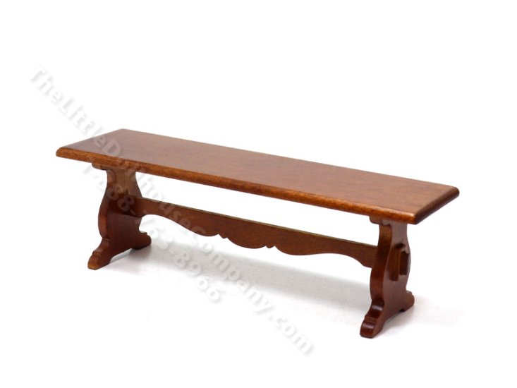 (image for) Miniature Walnut Trestle Bench for Dollhouses