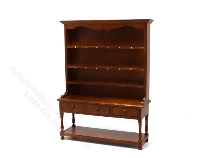 (image for) Miniature Welsh Dresser Hutch for Dollhouses - Walnut