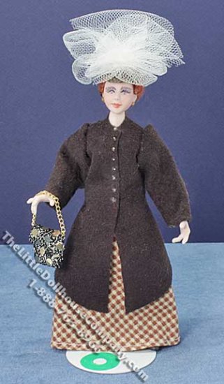 (image for) Miniature Red Haired Woman in Brown Dress by Cindy's Dolls