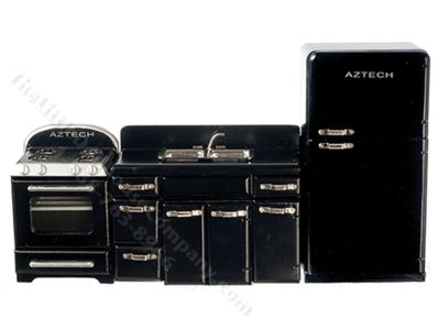 (image for) Dollhouse Miniature 1950's Black Kitchen Set (3pcs)