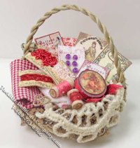 (image for) Dollhouse Scale Model Basket of Sewing Accessories