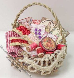 (image for) Dollhouse Scale Model Basket of Sewing Accessories