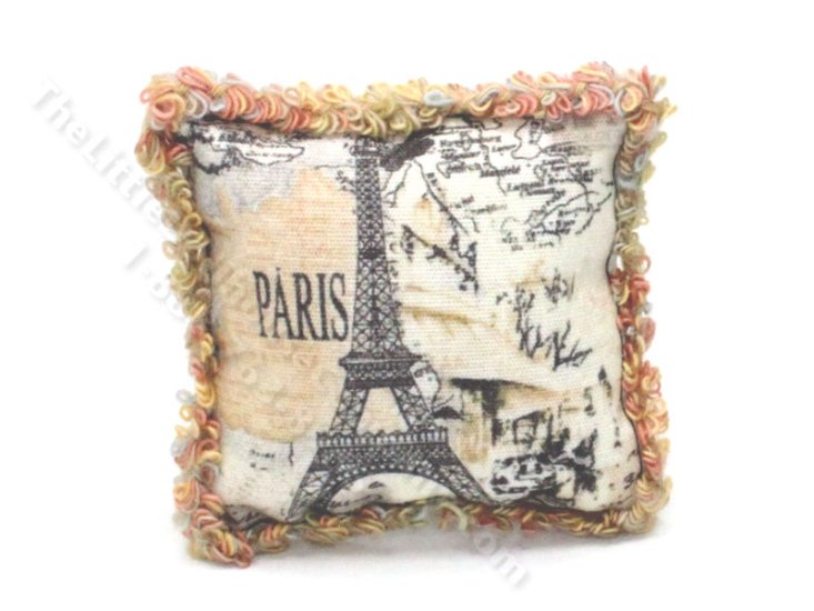 (image for) Miniature Pink Paris Pillow with Rainbow Fringe Edging