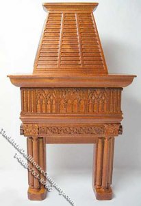 (image for) Miniature Gothic Style Walnut Fireplace for Dollhouses