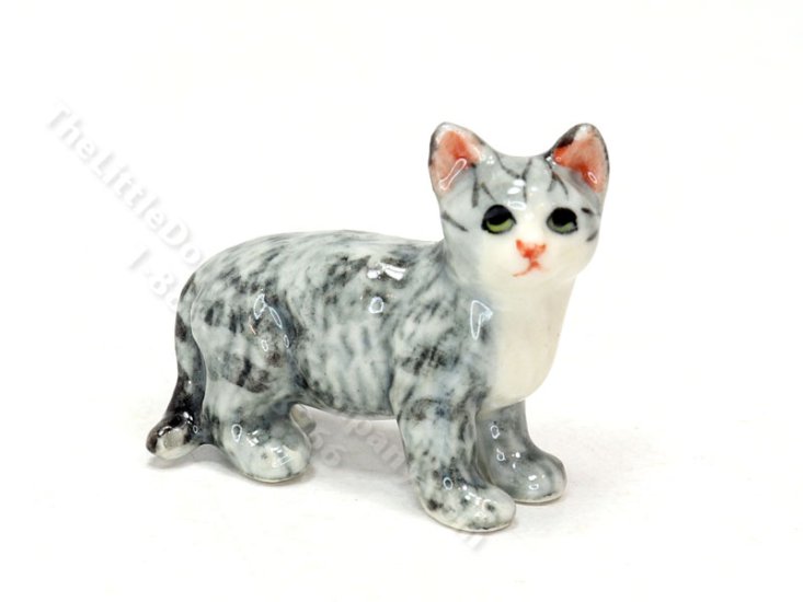 (image for) Miniature Standing Grey Tabby Cat Figurine for Dollhouses
