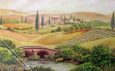 (image for) Tuscan Landscape Scene Miniature Mural for Dollhouses
