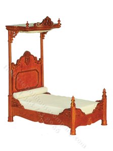 (image for) Miniature 1860 Hand Carved Timber Victorian Half Tester Bed