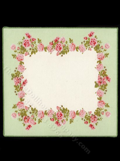(image for) Miniature Square 'Maisie' Rug - Green With Pink Roses