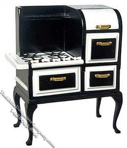 (image for) Miniature 1920's Pennsylvania Dutch Black Stove for Dollhouses