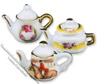 (image for) Miniature Set of Three Teapot Collection for Dollhouses