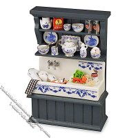 (image for) Miniature Sink in Gray Decorated Cabinet for Dollhouses