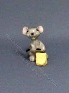 (image for) Miniature Ceramic Mouse with Cheese for Dollhouses