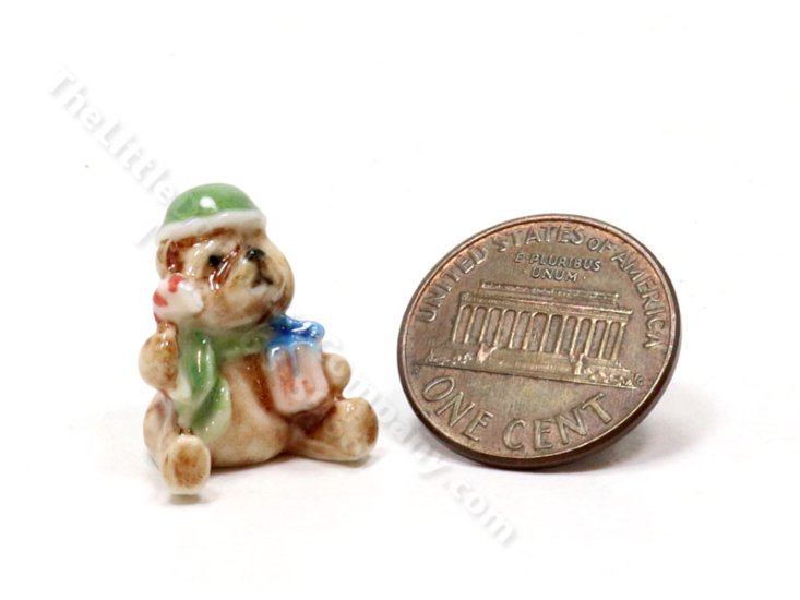 (image for) Miniature Small Porcelain Christmas Bear for Dollhouses
