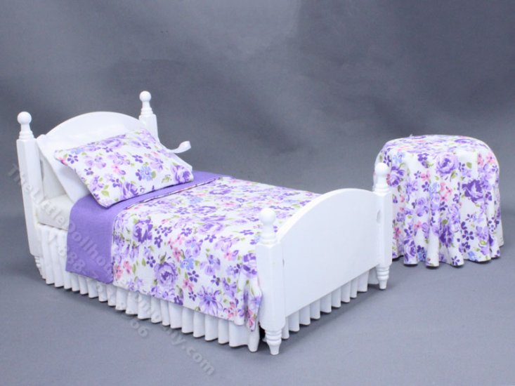 (image for) Miniature Purple Petals Bedroom Set for Dollhouses