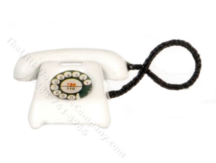 (image for) Miniature Rotary Dial White Telephone for Dollhouses