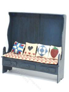 (image for) Miniature Blue Settle Bench for Dollhouses
