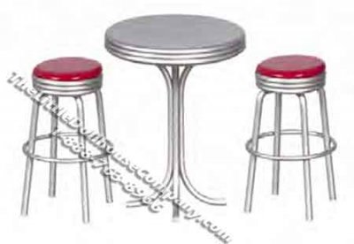 (image for) Miniature Silver Tall Table and Two Stools for Dollhouses