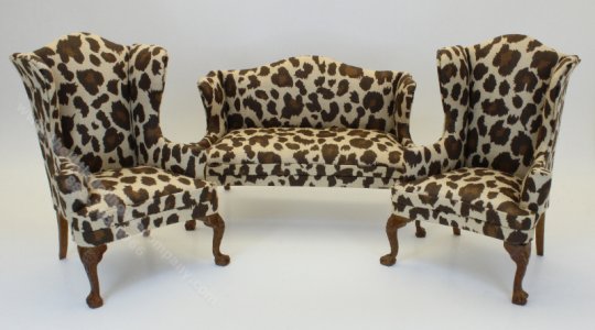 (image for) Miniature Leopard Pattern Sofa & Two Wing Chairs for Dollhouses