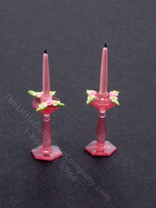 (image for) Miniature Pink Candlesticks with Flowers for Dollhouses