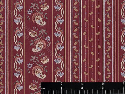 (image for) Maroon Paisley Stripe Miniature Wallpaper for Dollhouses
