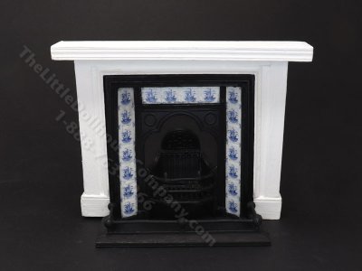 (image for) Miniature Coalbrookdale Tiled Fireplace and Fender Set for Dollhouses - Delft Blue