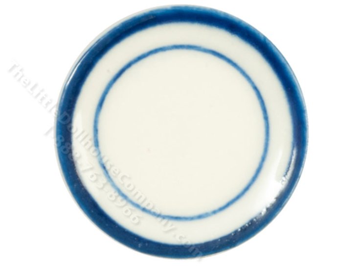 (image for) Miniature White Ceramic Plate with Blue Stripes