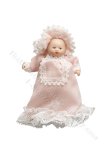 (image for) Miniature Porcelain Baby Doll in Pink Dress for Dollhouses