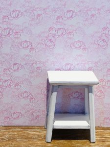 (image for) Dollhouse Scale Model Wallpaper -White + Pink Flowers- 3pc Set
