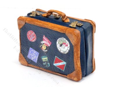 (image for) Miniature Green Suitcase with Brown Straps for Dollhouses