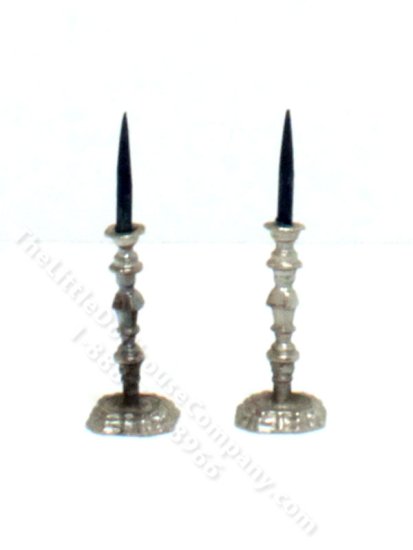 (image for) Miniature Silver Candlesticks with Candles for Dollhouses