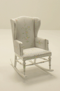(image for) Miniature Nursery White Floral Rocking Chair for Dollhouses