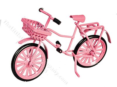 (image for) Miniature Pink Bicycle with Basket for Dollhouses