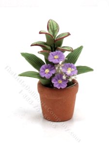 (image for) Miniature Terracotta Pot of Purple Flowers