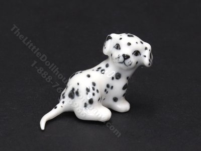 (image for) Miniature Porcelain Sitting Dalmatian Dog Figurine for Dollhouses