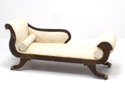 (image for) Miniature AS IS Walnut Daybed w Cream Floral Upholstery