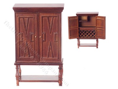 (image for) Miniature Walnut Chateauroux Bar Cabinet for Dollhouses