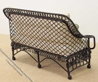 (image for) Miniature Metal Black Settee w/Beige Cushions for Dollhouses
