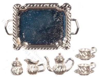 (image for) Miniature Silver Plate Tea Set for Dollhouses