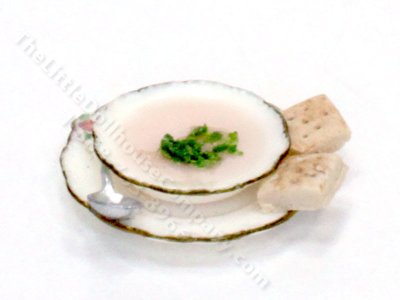 (image for) Miniature Bowl of Soup with Crackers for Dollhouses