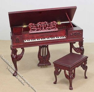 (image for) Miniature Mahogany Organ Piano Set for Dollhouses