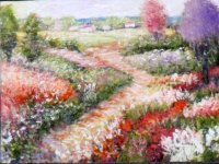 (image for) Miniature Flowery Country Lane Painting by Larry Morganti